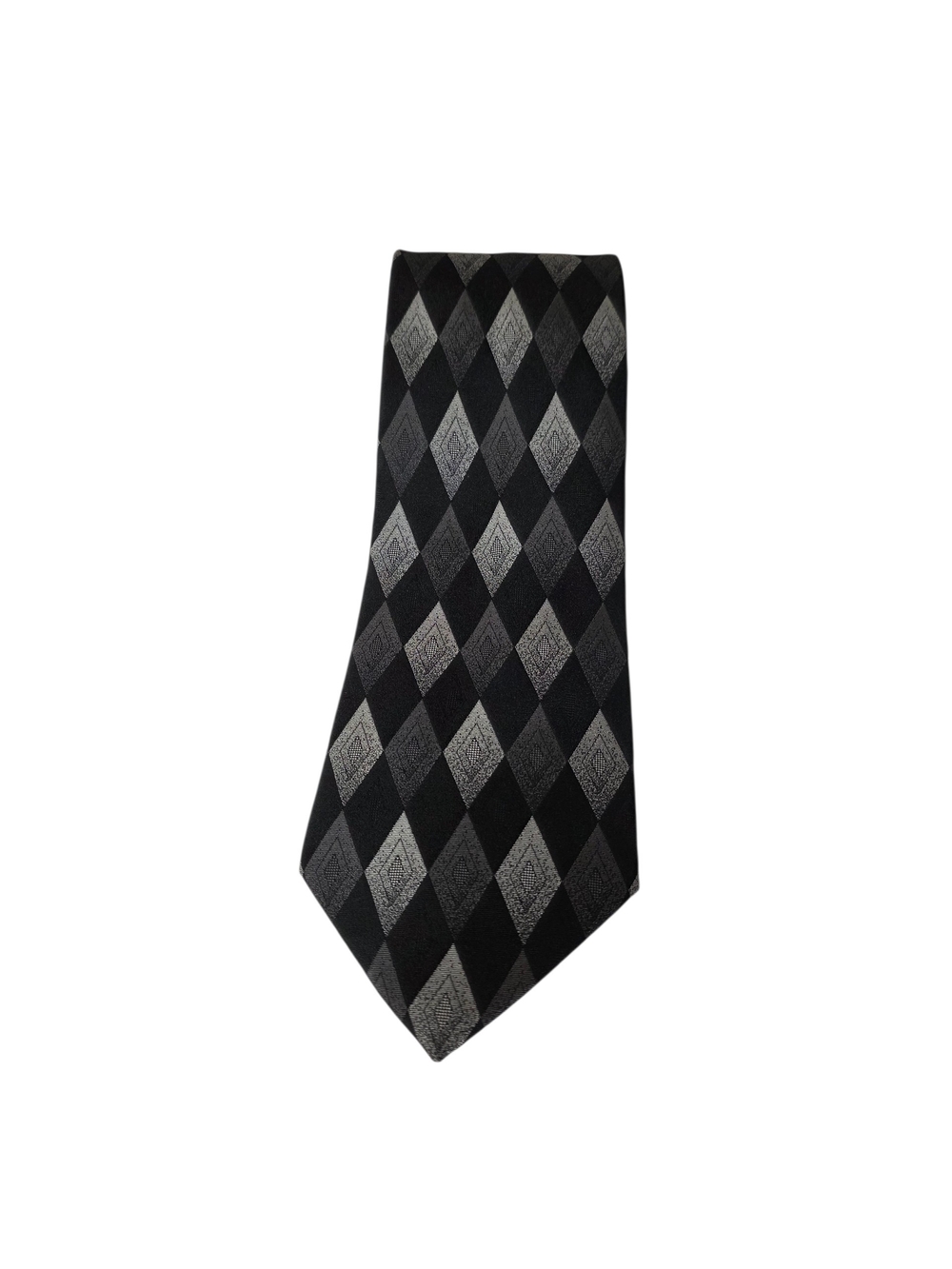 Black & Gray Diamond Pattern Men's Tie - Picture 3 of 5